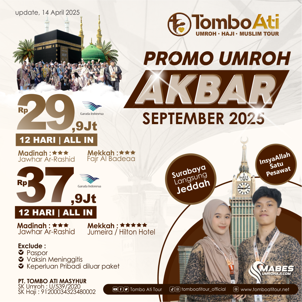 Paket Umroh Akbar 2025 bersama Tombo Ati Tour
