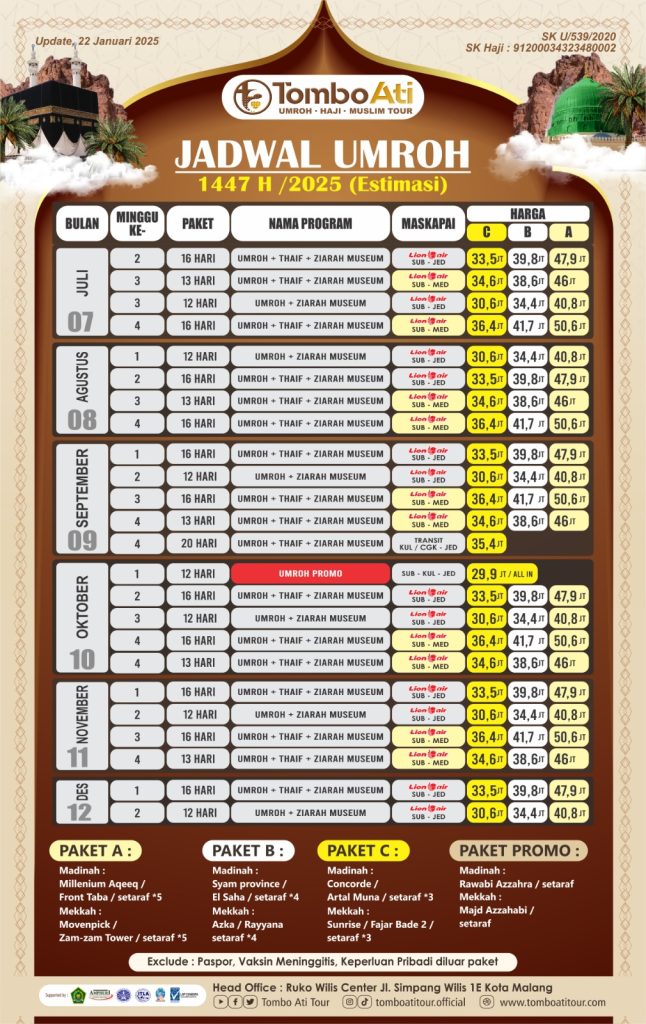 jadwal umroh 2025 tombo ati tour