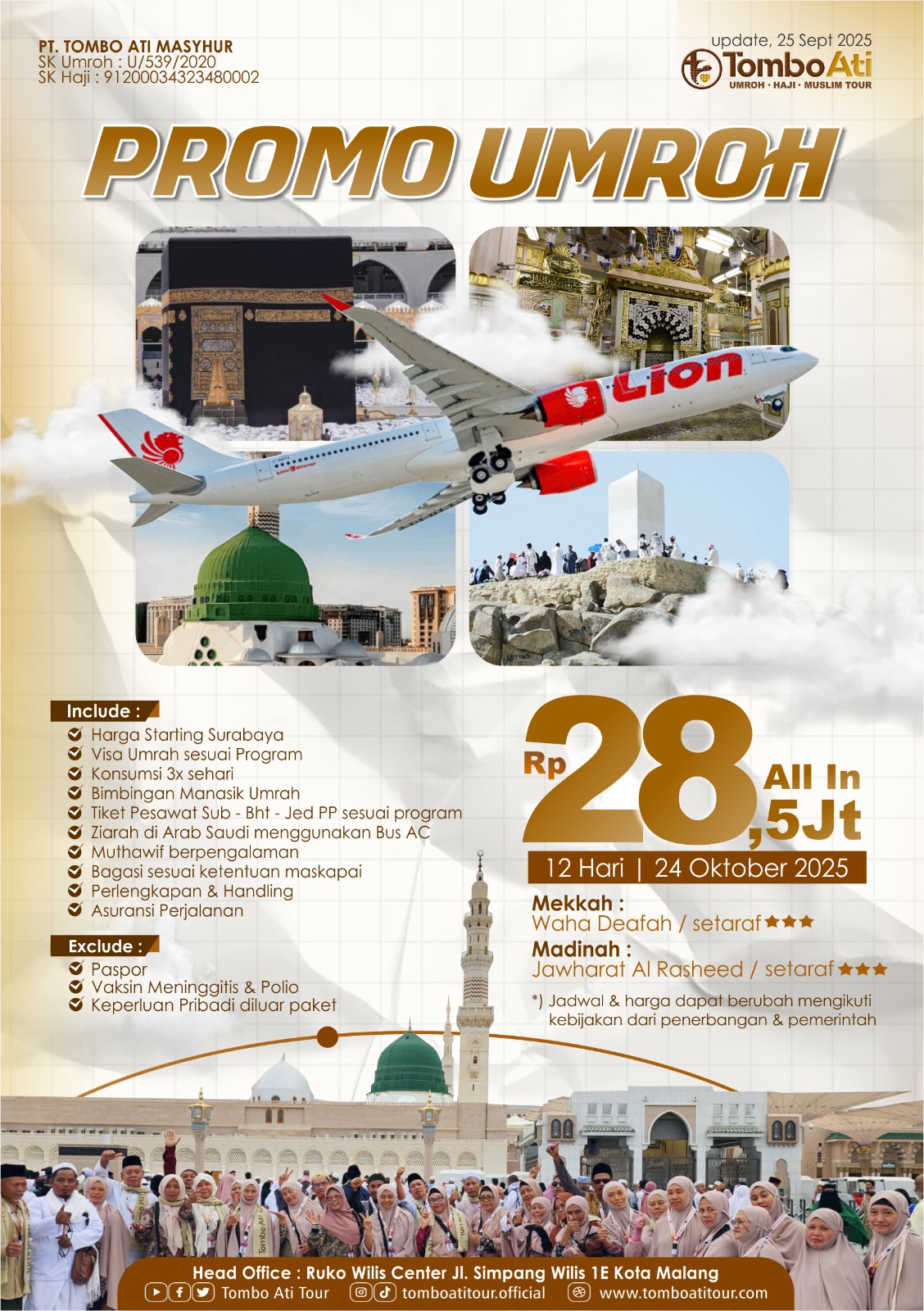 Promo Umroh Oktober 2025 Tombo Ati Tour Harga Rp 28,5 Juta All In 12 Hari