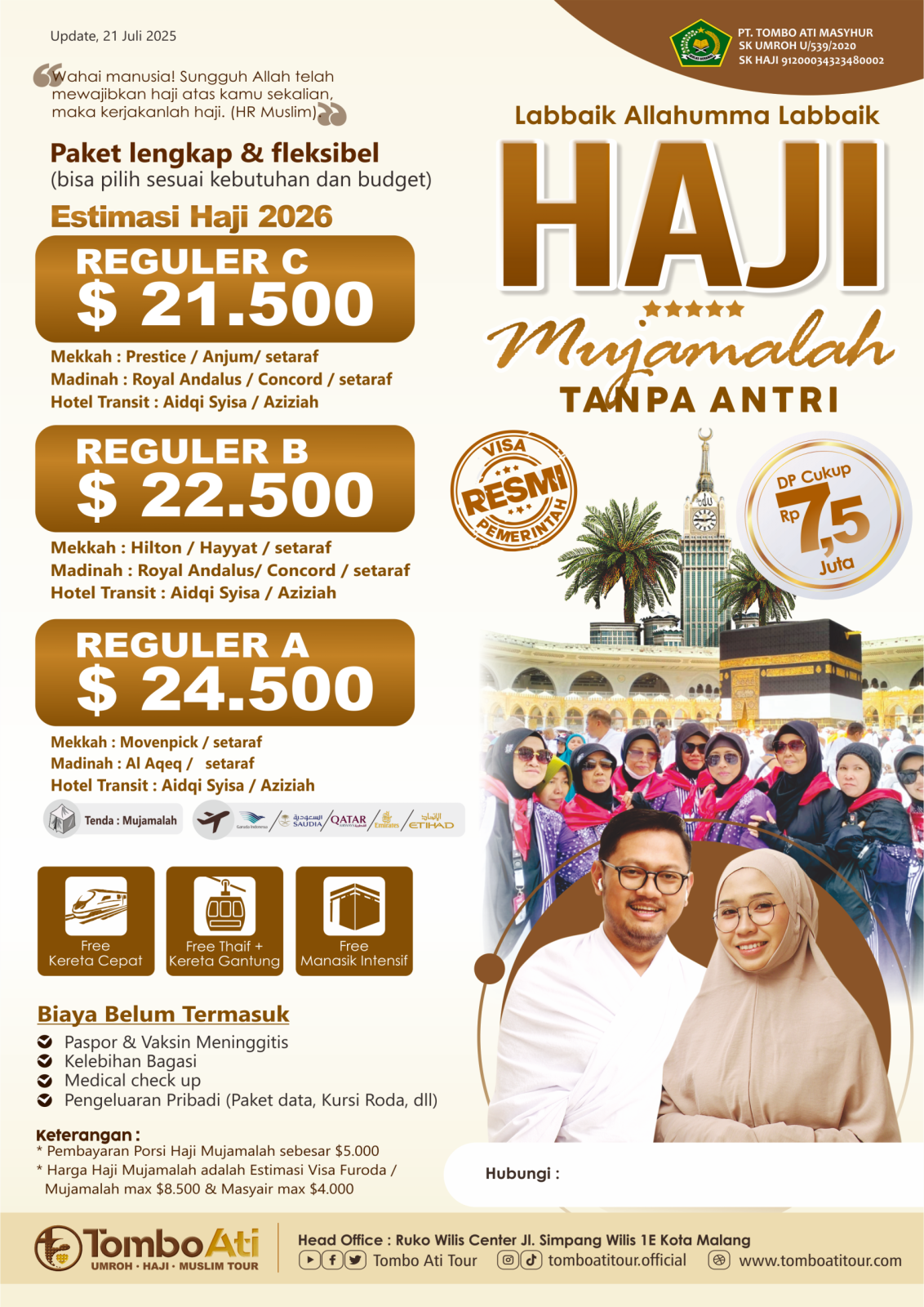 Program haji tanpa antri resmi Tombo Ati Tour 