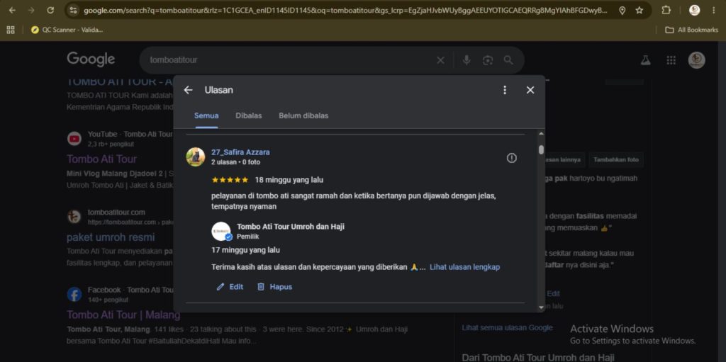 Review Google Tombo Ati Tour Layanan Haji dan Umroh Terbaik