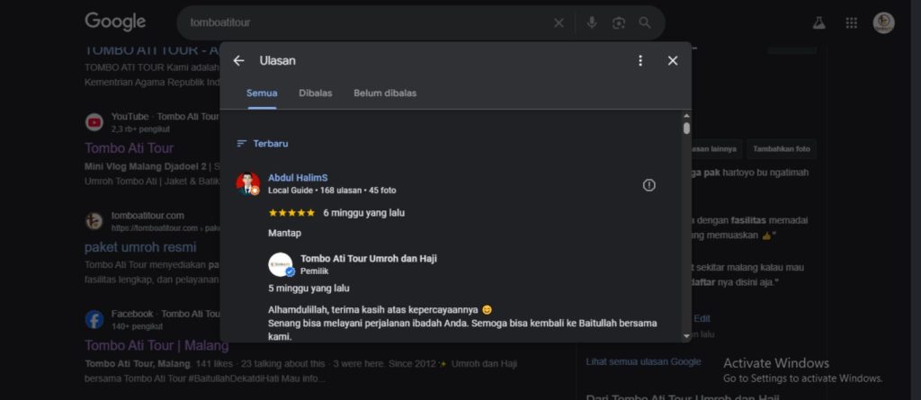 Review Google Tombo Ati Tour Layanan Haji dan Umroh Terbaik Terpercaya