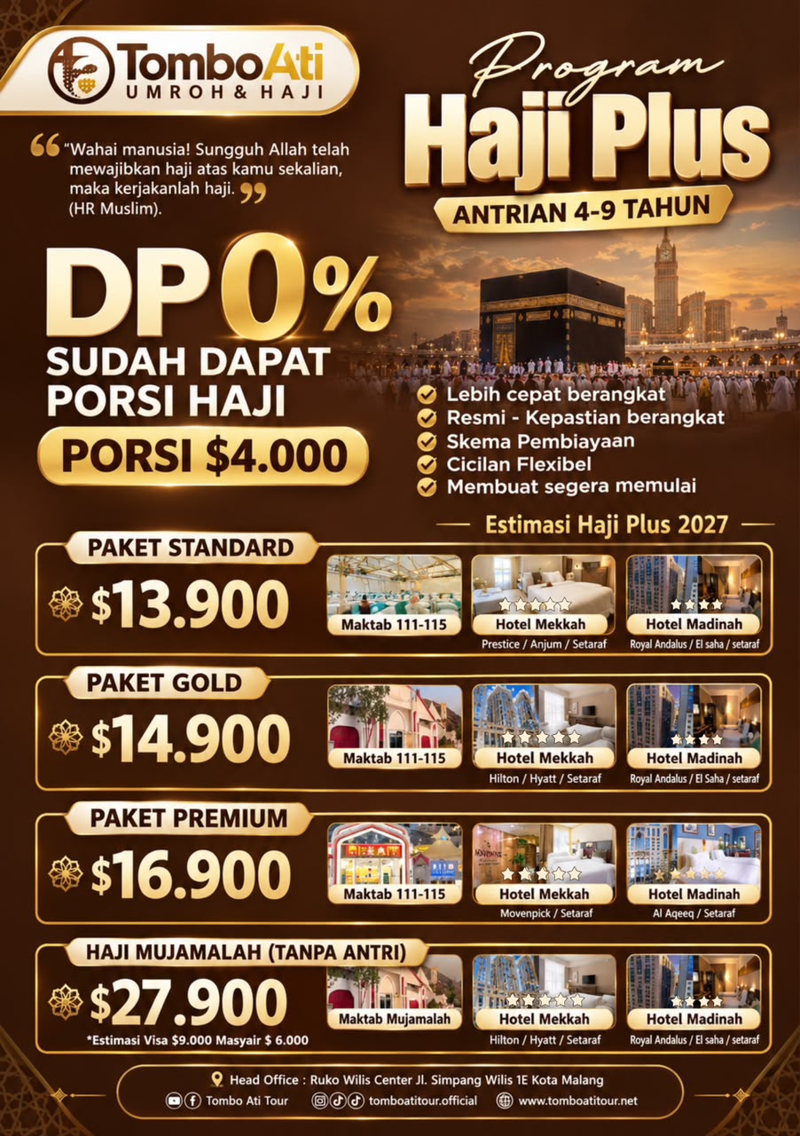 Haji Plus 2027: Syarat, Biaya, dan Pilihan Paket Tombo Ati Tour 2 Estimasi biaya paket Haji Plus 2027 Standard Gold Premium