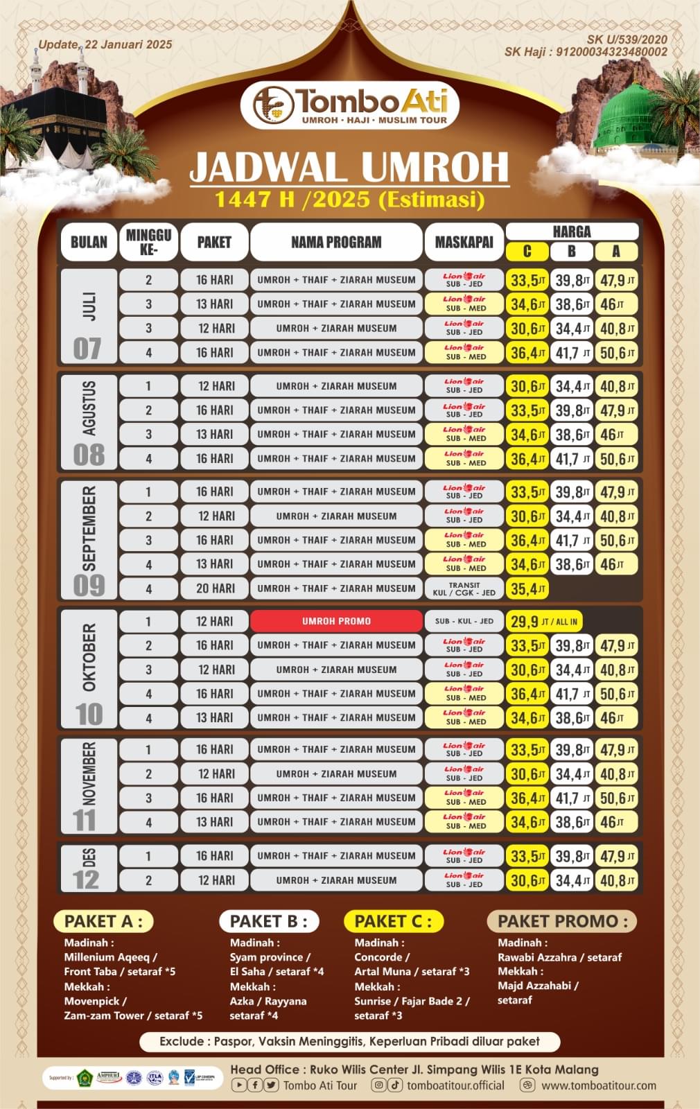 jadwal umroh 2025 tombo ati tour