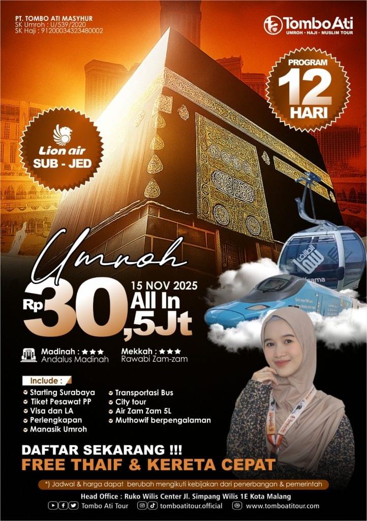 Umroh 15 November 2025 Paket 12 Hari Tombo Ati Tour